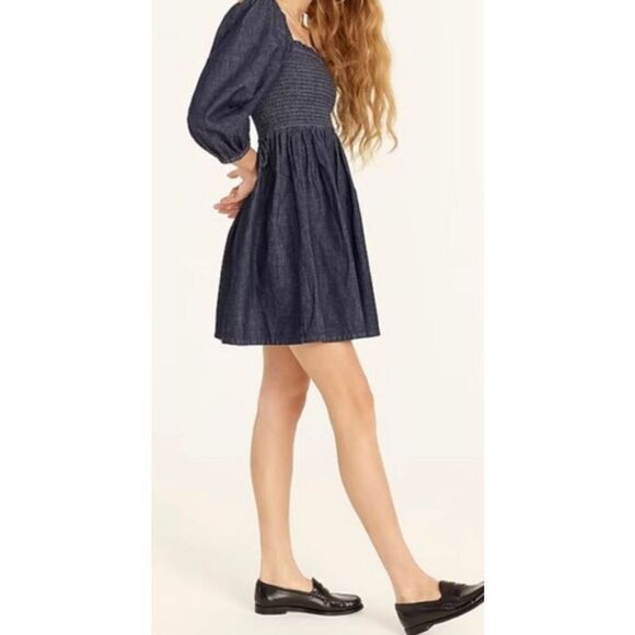 J.crew chambray mini smocked puff sleeve dress  size xs - Picture 8 of 9